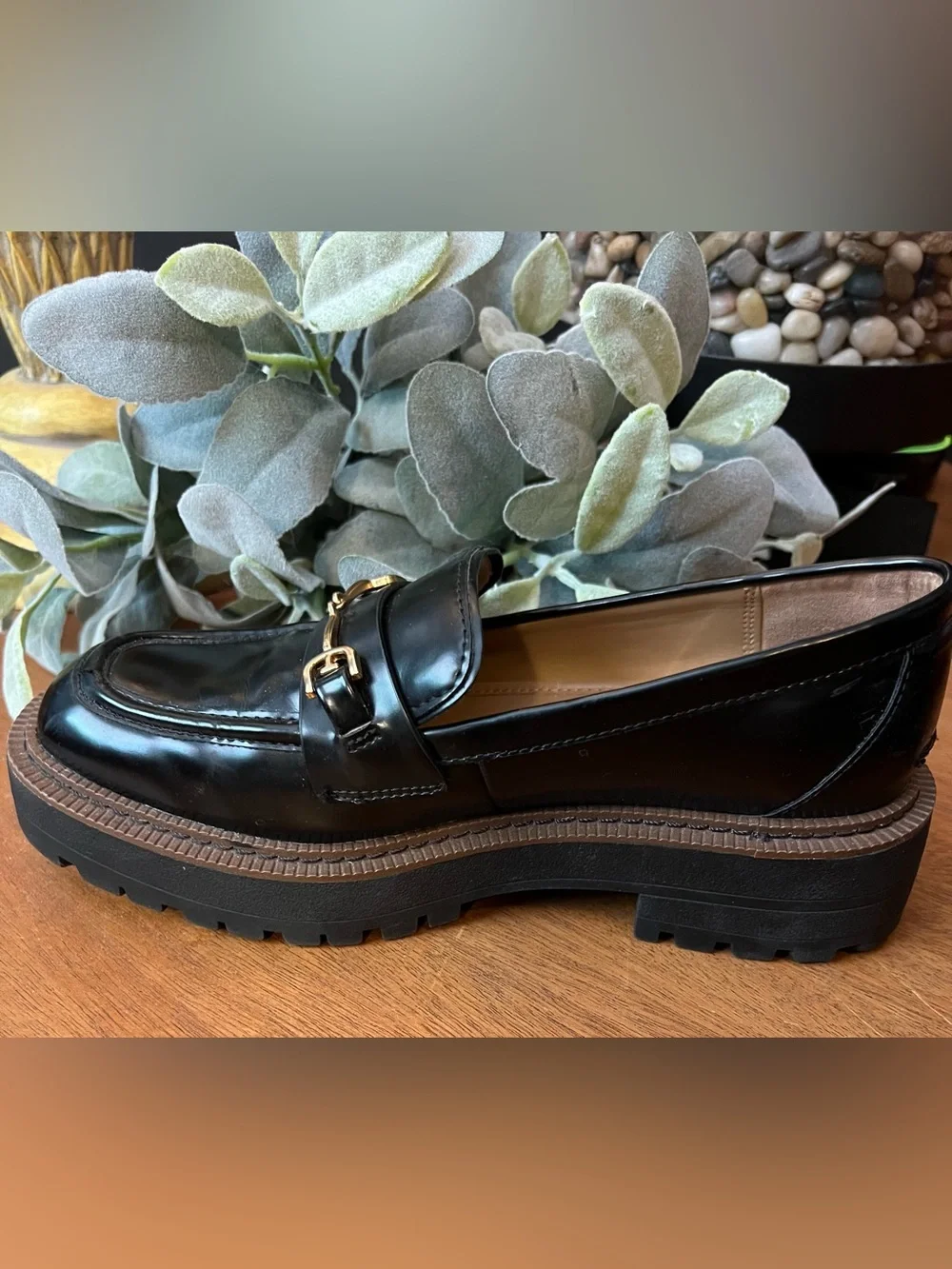 SAM EDELMAN Laurs Platform Loafer Lug Sole Horsebit Gold Slip On Patent Leather
